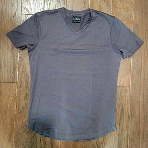 NW/OT CUTS curved-hem V Neck Mens T shirt BLACK size L large